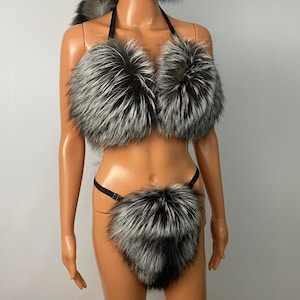 Silberfuchs Bikini Set mit Außenverts Hochwertiges skandinavisches Fuchsfell. (Saga Pelze)