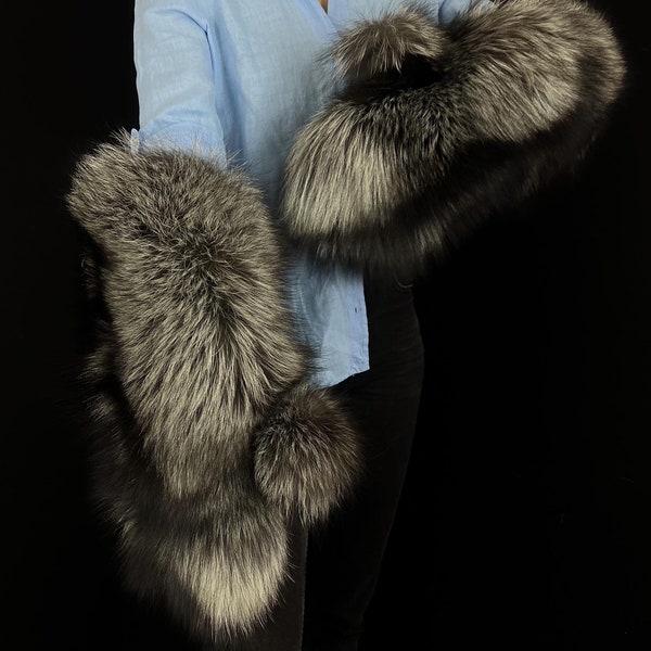 Manoplas de piel de zorro plateado con forro de lana (Saga Furs) (Unisex) (Ajuste personalizado)