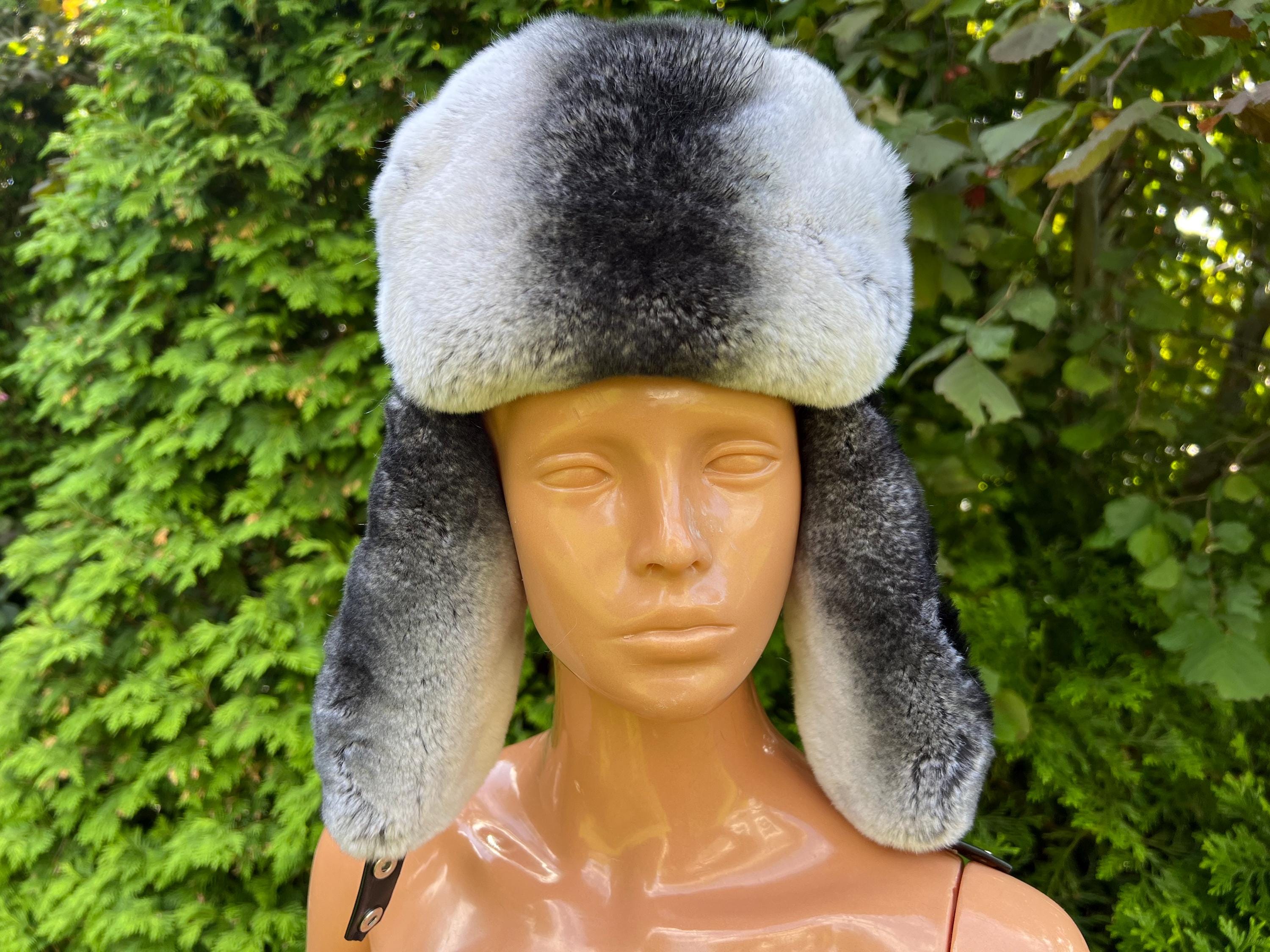 Rex Rabbit Fur Chinchilla Print Aviator Hat – Ushanka  display picture 2