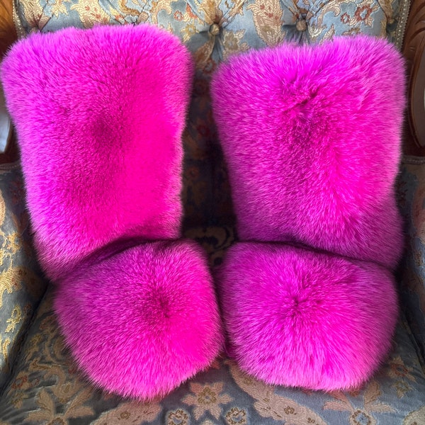 Shadow blue fox fur pink boots/slippers 38-45 EU sizes (Saga Furs) Unisex