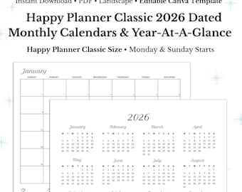 2026 Happy Planner Classic Calendar: Minimalist Monthly Layout (PDF Download)