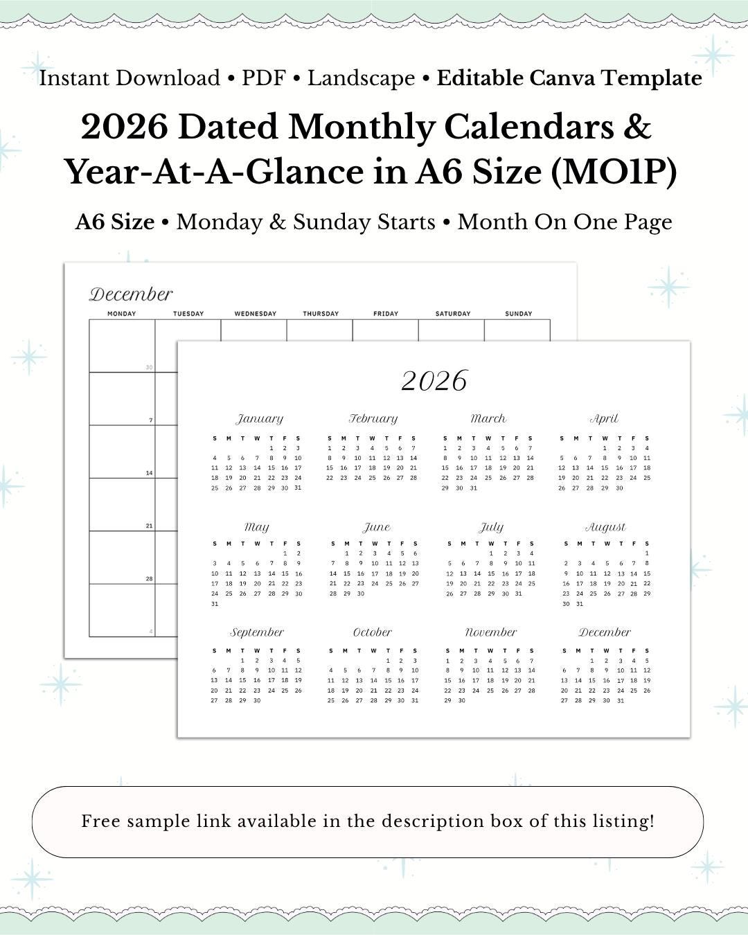 2026 A6 Monthly Calendar Planner, Minimalist Printable (PDF Download ...