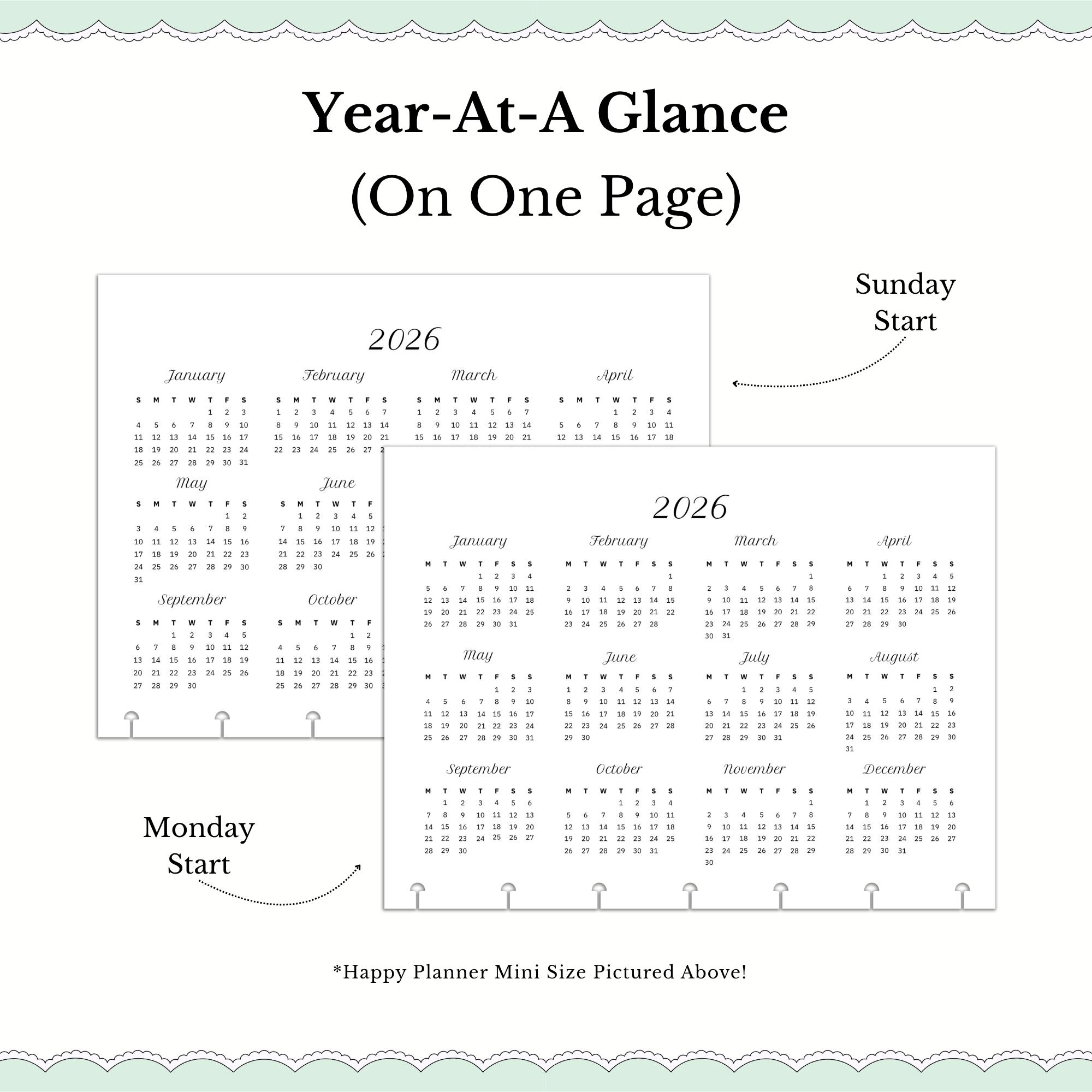 2026 Happy Planner Calendar Bundle: Minimalist Monthly Layout (PDF