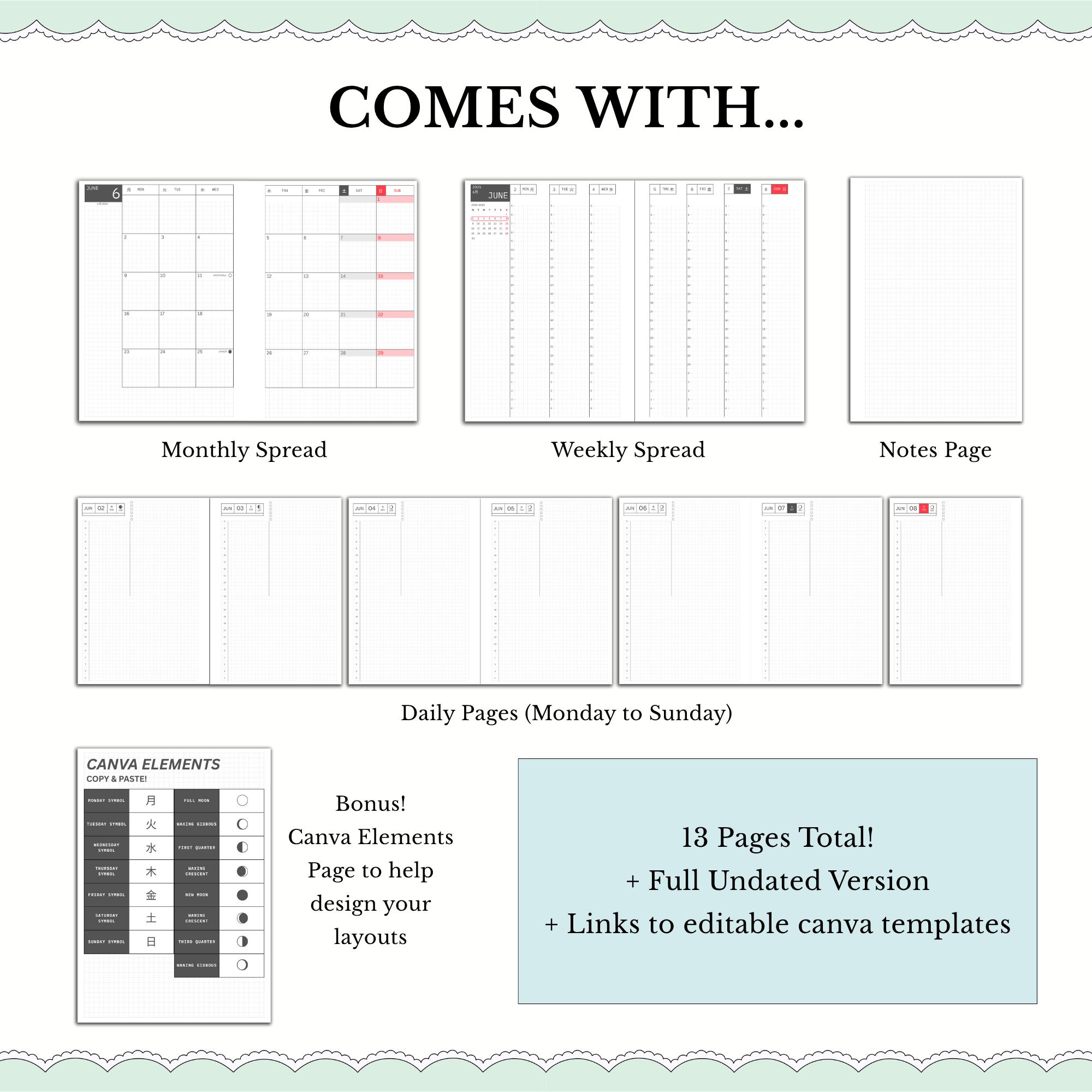 Hobonichi Cousin Style A5 Weekly Planner Inserts Printable A5 Weekly ...