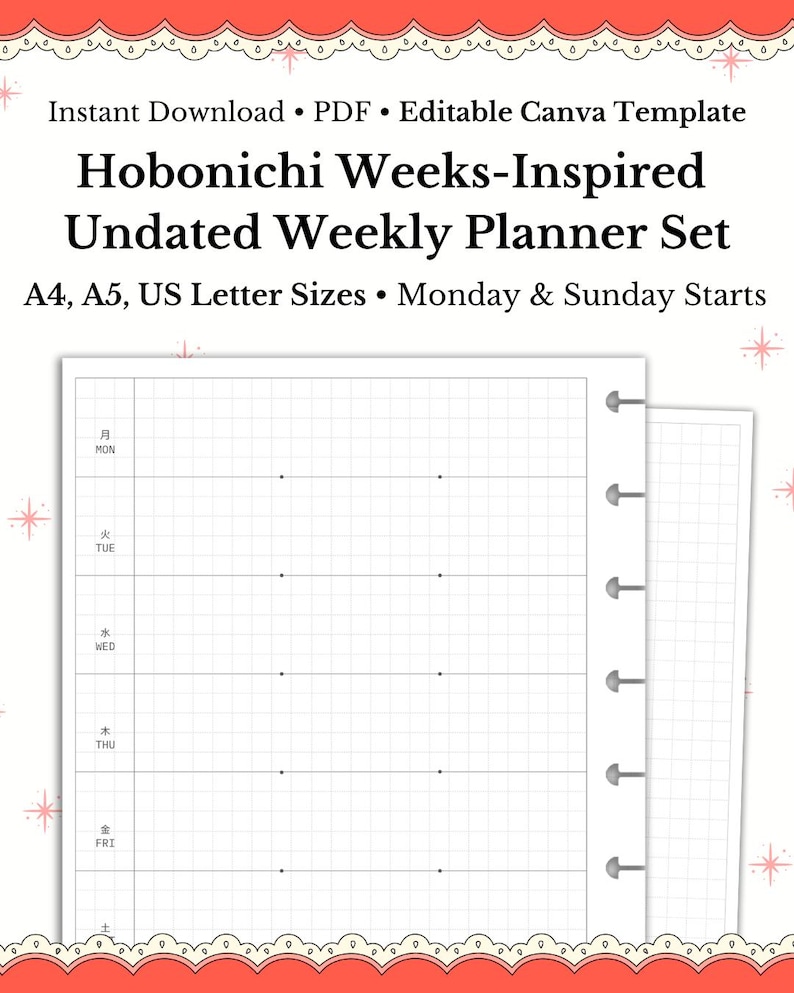 Hobonichi Weeks Style Printable Planner Bundle Planner Weekly Planner ...