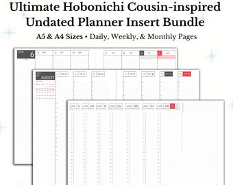Hobonichi Style Printable Planner Bundle Planner Daily Monthly Weekly Planner Inserts Kit Canva Editable Template Planners Undated PDF A4 A5