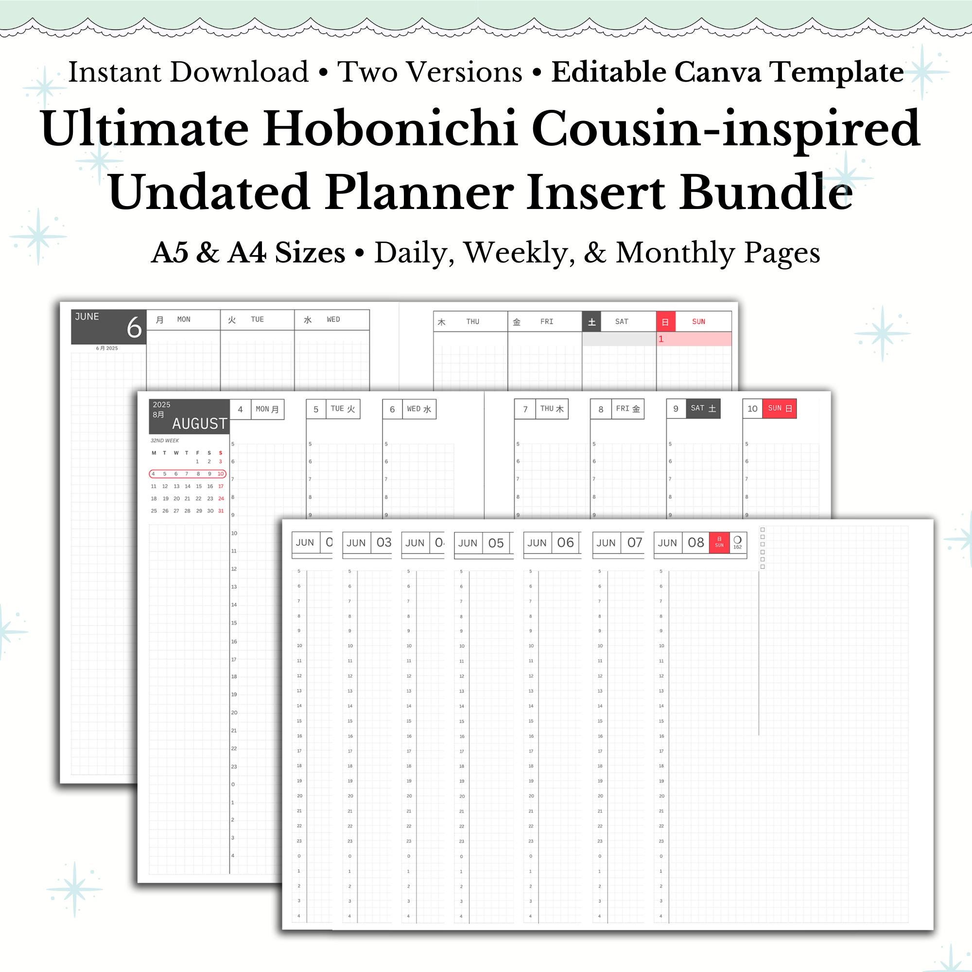 Hobonichi Style Printable Planner Bundle Planner Daily Monthly Weekly ...
