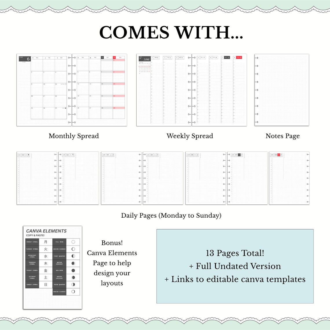Happy Planner Mini Hobonichi Style Printable Planner Bundle Planner ...