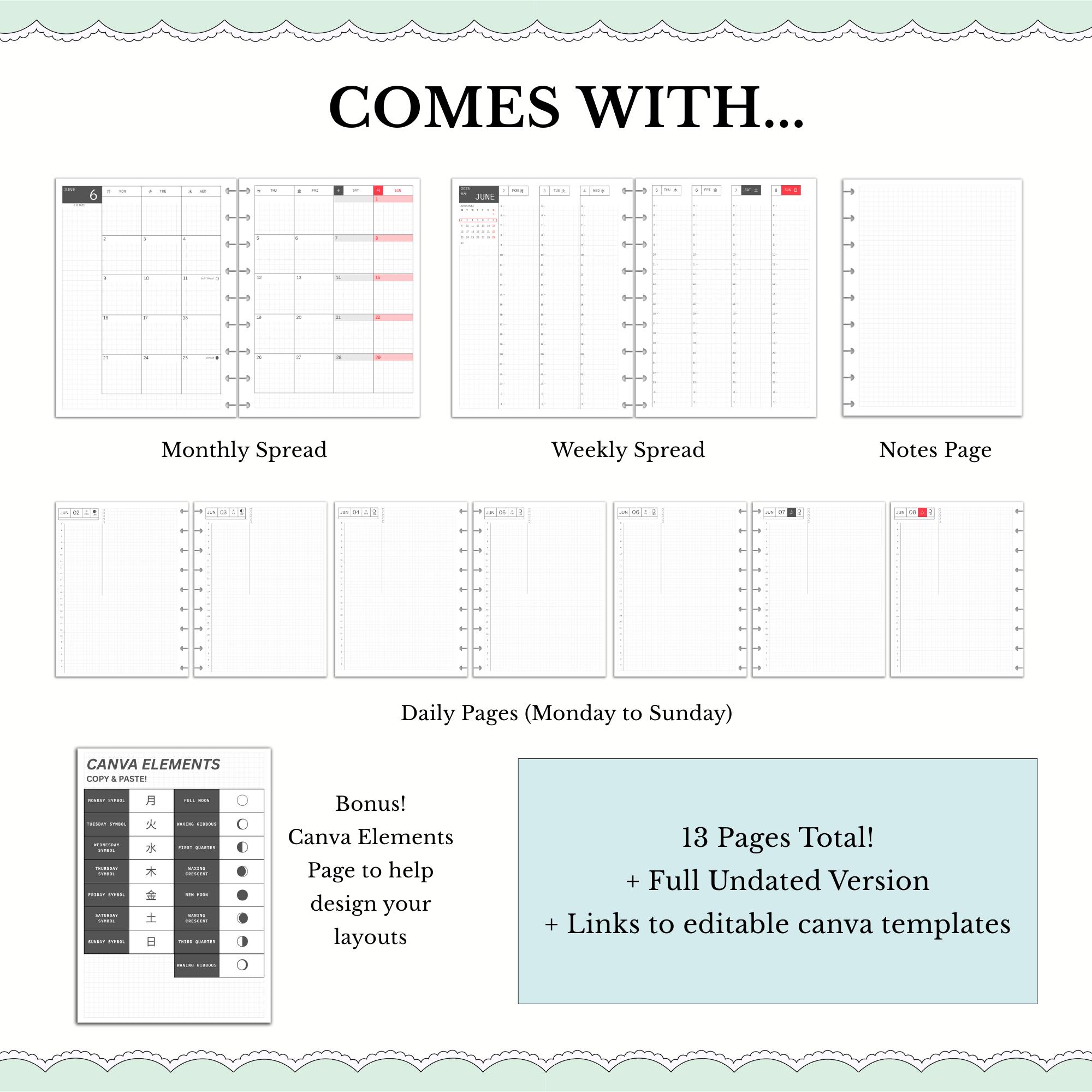 Happy Planner Mini Hobonichi Style Printable Planner Bundle Planner ...