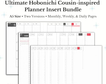 Hobonichi Cousin Style A5 Weekly Planner Inserts Printable A5 Weekly Insert Printable A5 Weekly Planner Inserts Printable Filofax A5 PDF
