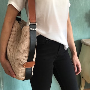 Raffia bag | Raffia Bag with two color leather strap | Summer Bags