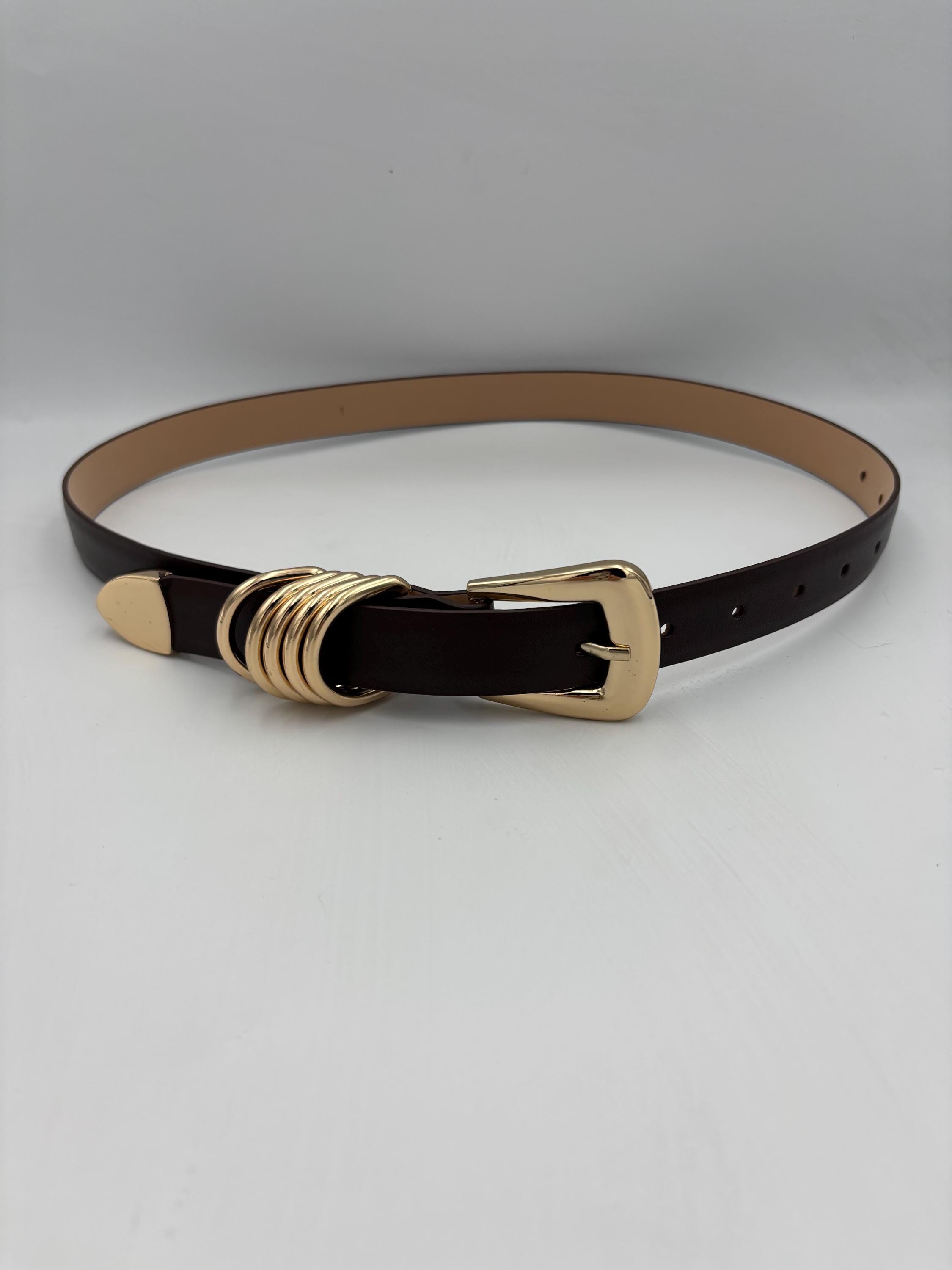 Brown Real Leather D-ring Belt | Women display picture 1