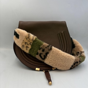 Fur Bag Strap | Shearling Sherpa Patchwork Leopard Bag Strap | Purse Strap | Handbag Strap | Shoulder strap Only bag strap, BAG NOT INCLUDED