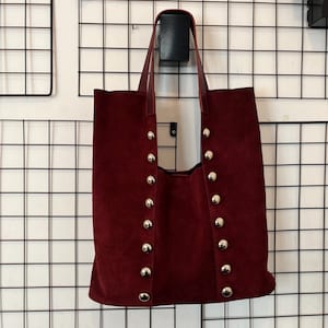 Weiche Wildledertasche | Burgunder Wildledertasche | Tasche aus Metall | Frauen Tasche
