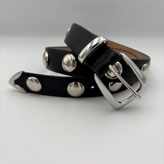 Real Leather Black Belt | Silver Metal Studded Women display picture 1