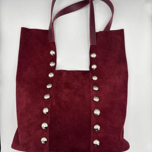 Soft Suede Bag | Burgundy suede bag | metal studded bag | women bag