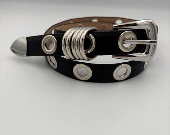 Jean Louis Fernandez Pour Altona WPB Women\'s Black/Tan Skinny Belt Stitching 75 Jean Louis Fernandez Creations Whip Stich Belt White Women main image 4
