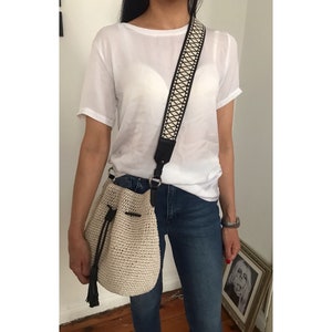 Raffia bag with boho strap | Straw bucket bag with Leather Tassel | Summer Bags