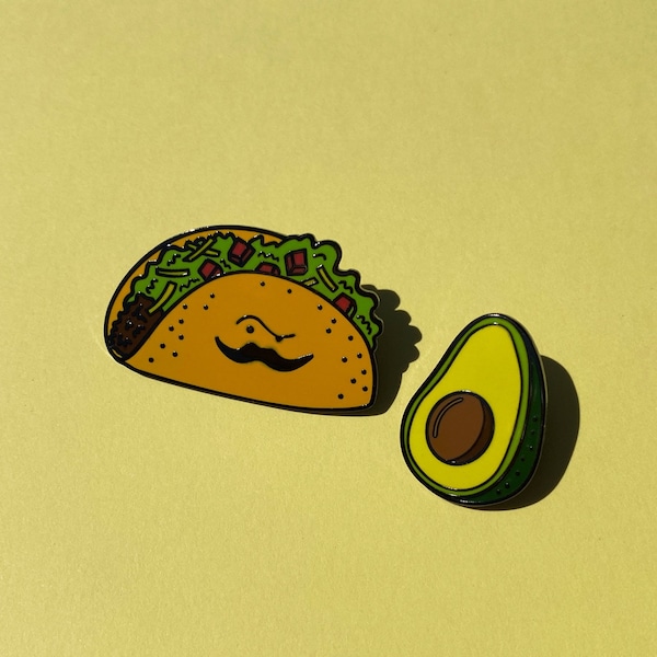 Taco n Avocado enamel pins set / Taco hard enamel pin / Avocado hard enamel pin / Cut pins