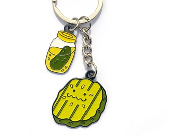 Cute Pickle Jar Metal Keychain - soft enamel keychain