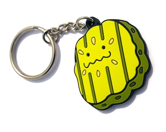 Cute Pickle Keychain - rubber, pvc, silver  chain