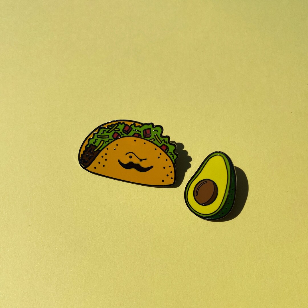 Taco N Avocado Enamel Pins Set / Taco Hard Enamel Pin / Avocado Hard