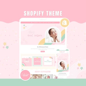 Pastel regenboog Shopify-thema roze vrouwelijk boetiekwinkel websitesjabloon handgemaakt ambachtelijk ontwerp