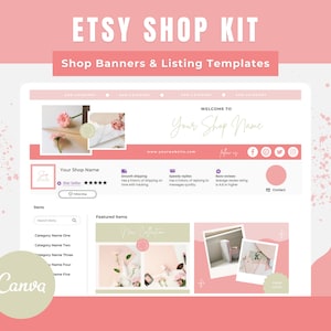 Etsy Shop Kit Pink Pastel, Etsy Banner Template, Etsy Shop Banner, Etsy Shop Branding Kit, Canva Design Template