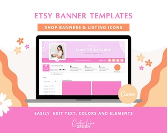 Plantillas de banners para Etsy, editables en Canva, coloridas plantillas para banners y listados de tiendas.