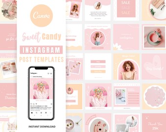 Plantillas rosas para publicaciones de Instagram, editables en Canva, para redes sociales, diseños artesanales (descarga digital)