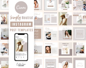 Plantillas de publicaciones de Instagram en beige neutro, redes sociales de Canva (descarga digital)