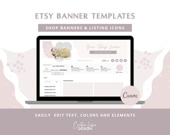 Plantillas de banners rosas para tiendas de Etsy, kit de marca editable para tiendas de velas en Canva.
