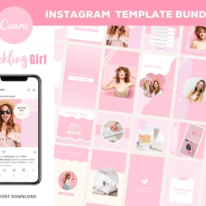 Instagram Post Template Bundle Light Pink, Social Media Templates, Templates Canva, Blogger Templates, Instagram Quotes