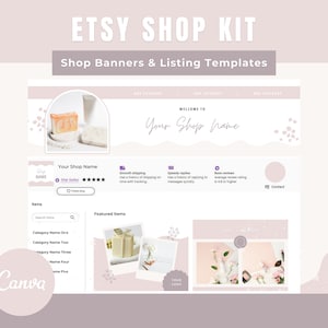 Pink Etsy Shop Kit,  Etsy Shop Banners, Canva Template Bundle, Etsy Store Branding, Creative Libra Design