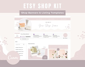 Kit de tienda Etsy rosa, banners para tienda, plantillas de anuncios (paquete de plantillas de Canva)
