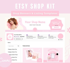 Etsy Shop Banner Templates Canva, Light Pink Branding Kit Bundle, Shop Banners, Etsy Listing Templates, Canva Templates for Business