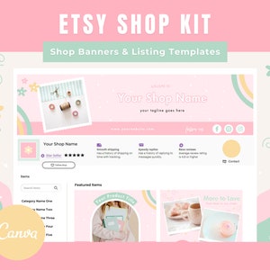 Rainbow Etsy Shop Branding Kit, Shop Kit Colorful, Etsy Listing Templates, Canva Templates for Business, Etsy Store Branding