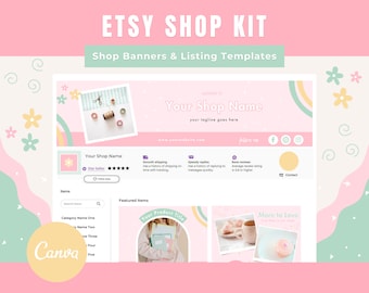 Kit de marca de Canva para tienda Etsy Rainbow: plantillas editables