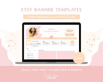 Banner rosa para tienda Etsy, plantillas de Canva, kit de marca Etsy (descarga digital)