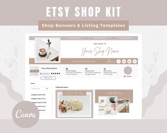 Kit de tienda Etsy neutral, plantillas de banner beige (Canva)