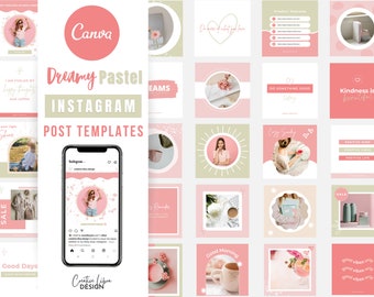 Rosa Pastell Instagram Post Vorlagen, bearbeitbare Canva Designs (Digitaler Download)