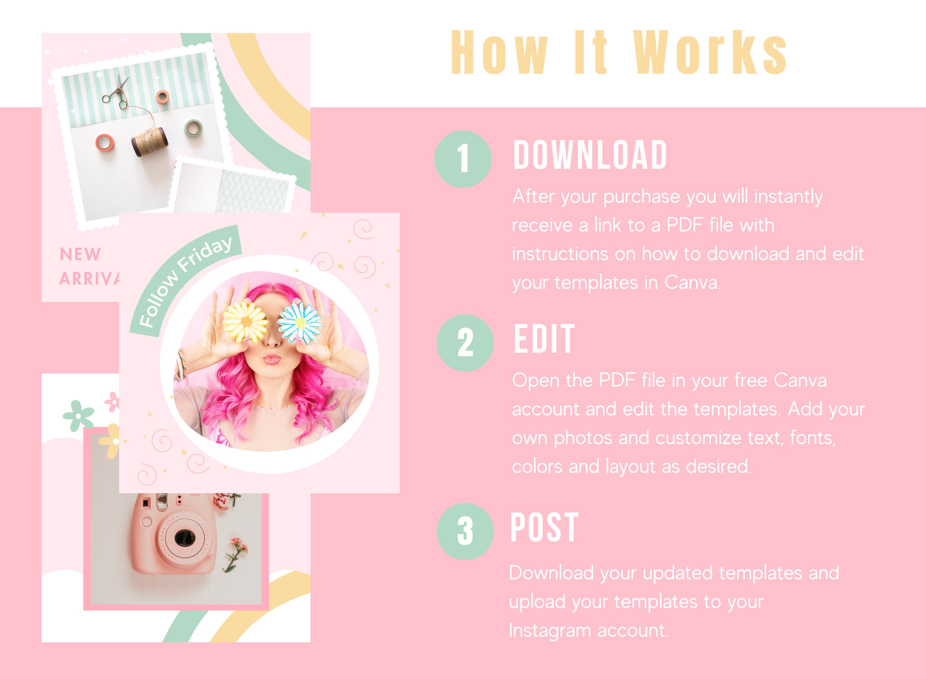 Instagram Post Template Canva Bundle Rainbow Social Media Templates ...