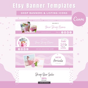 Pink Etsy Shop Banner Templates, Etsy Branding Kit,  Canva Templates,  Etsy Listing Templates, Creative Libra Design