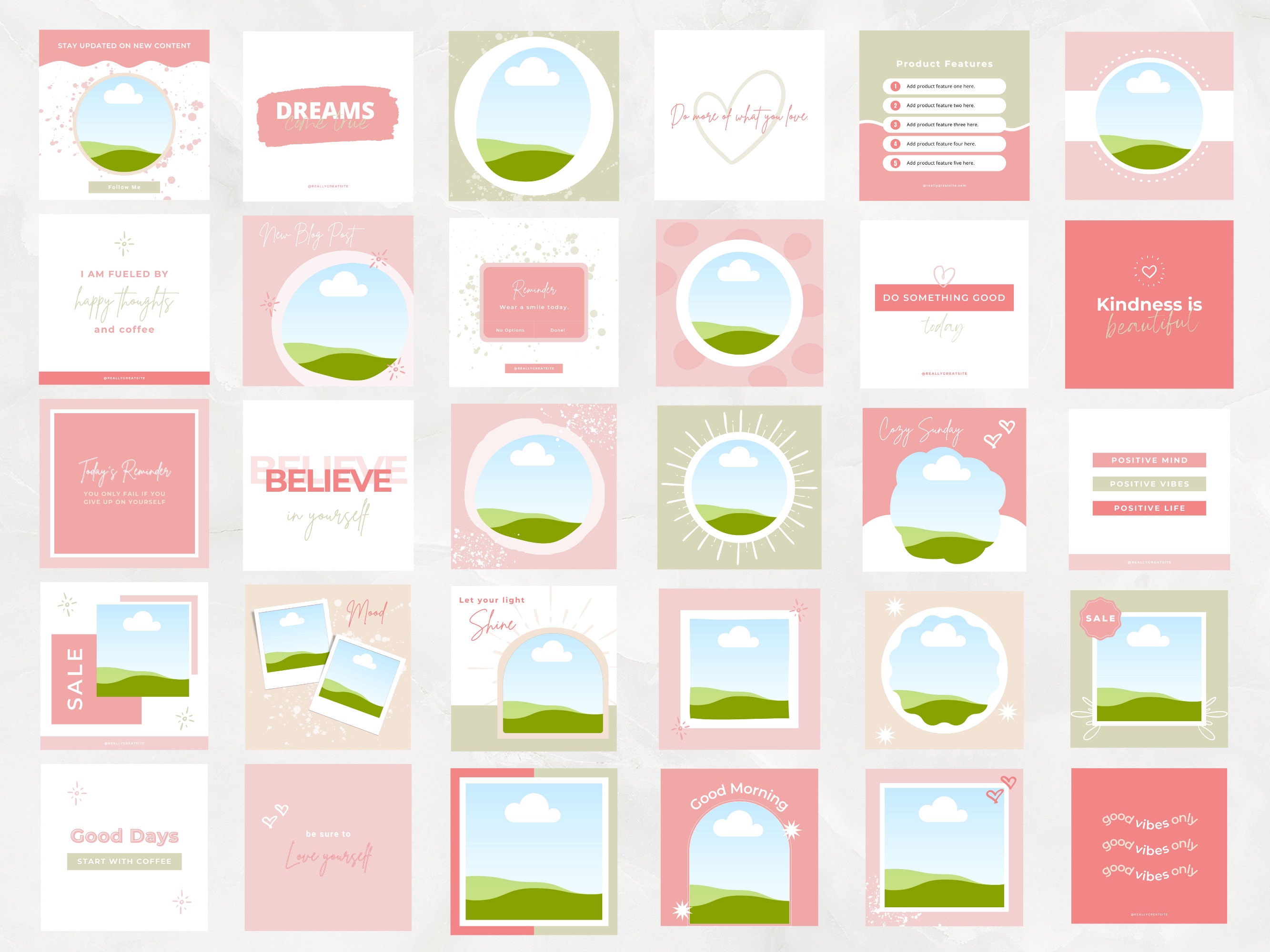 Pink Instagram Post Templates Editable in Canva, Social Media Templates ...