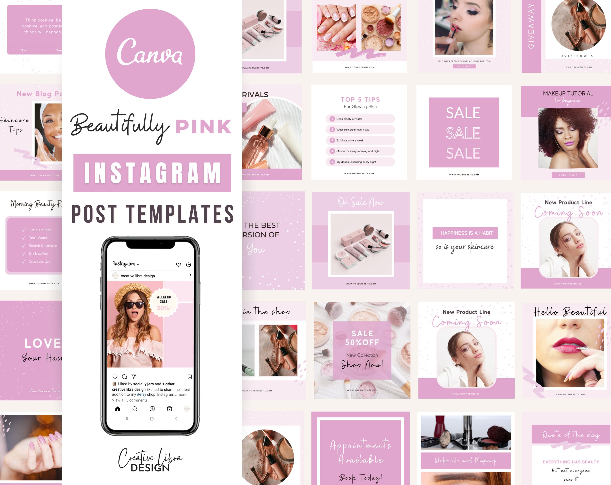 Pink Instagram Post Templates Canva, Beauty Social Media (digital ...