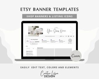 Plantillas minimalistas de banners para tiendas Etsy, logotipos editables en Canva (descarga digital)