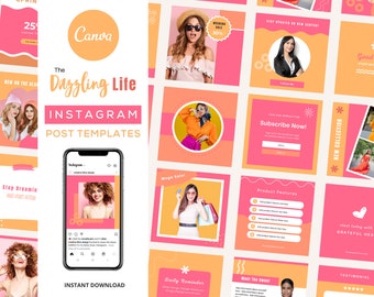 Plantillas para publicaciones de Instagram en rosa brillante, redes sociales de Canva (descarga digital)