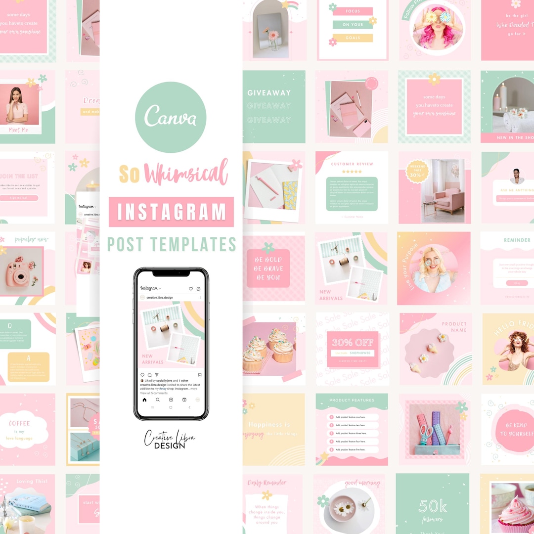Rainbow Instagram Post Templates, Social Media Canva Bundle (editable ...