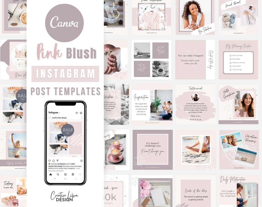 Pink Instagram Post Templates Canva Editable Social Media Quotes ...