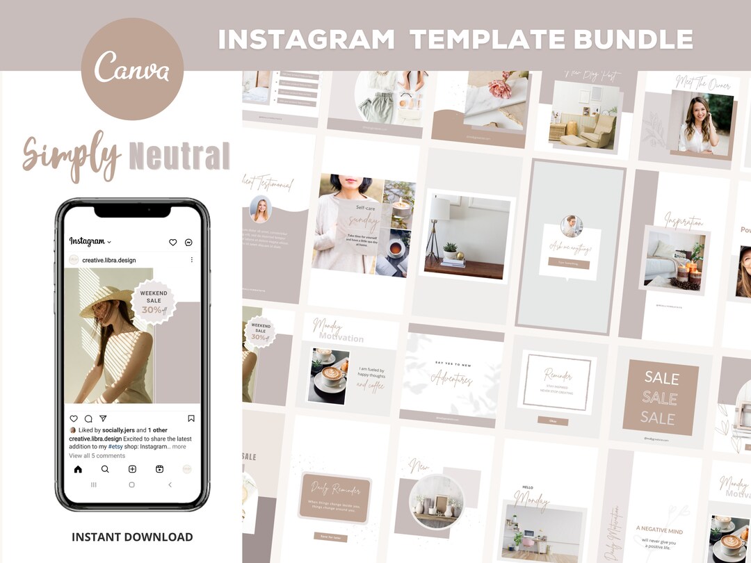 Light Beige Instagram Post Templates Bundle, Editable Canva (digital ...